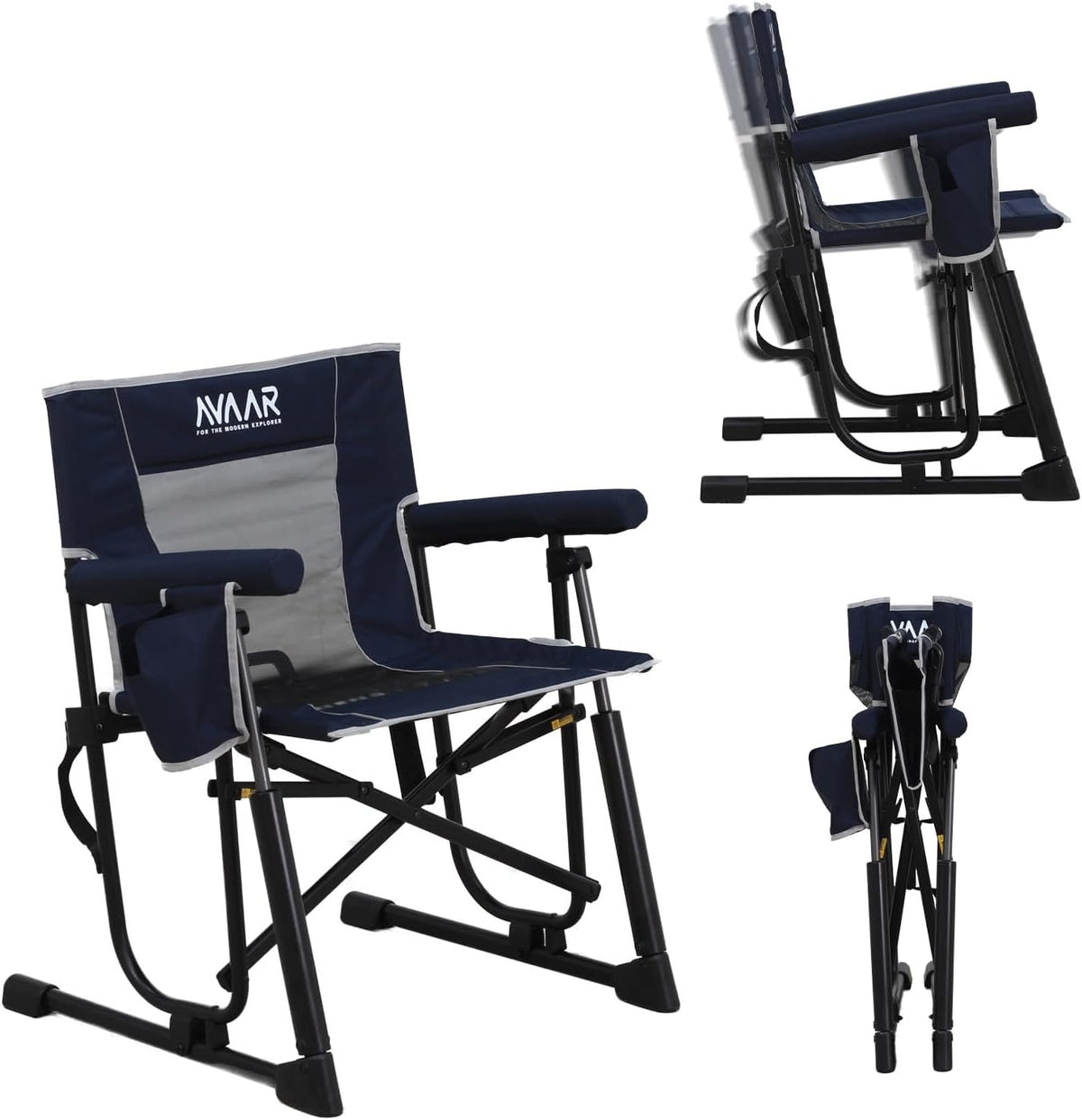 Go-Flow Compact Rocking Camping Chair,Durable Armrests,Drink Holder & Comfortable Backrest,Portable Travel Seat for Camping, Fishing, Lawn, Beach, Patio,400LBS Capacity, Indigo Blue