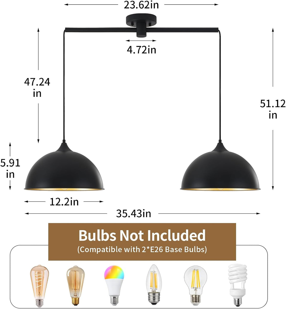 pendant lights kitchen island, 2-pack dome pendant light shown in use