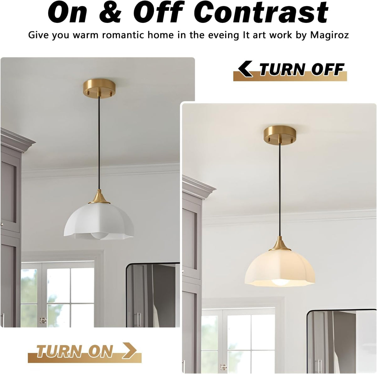 milk glass pendant light 2-pack, brushed gold dome showing dimensions