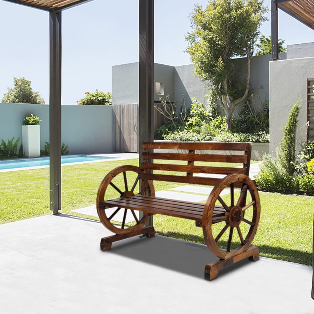 Outvita Wooden Garden Bench Seats 2 Person Carbonized for Garden