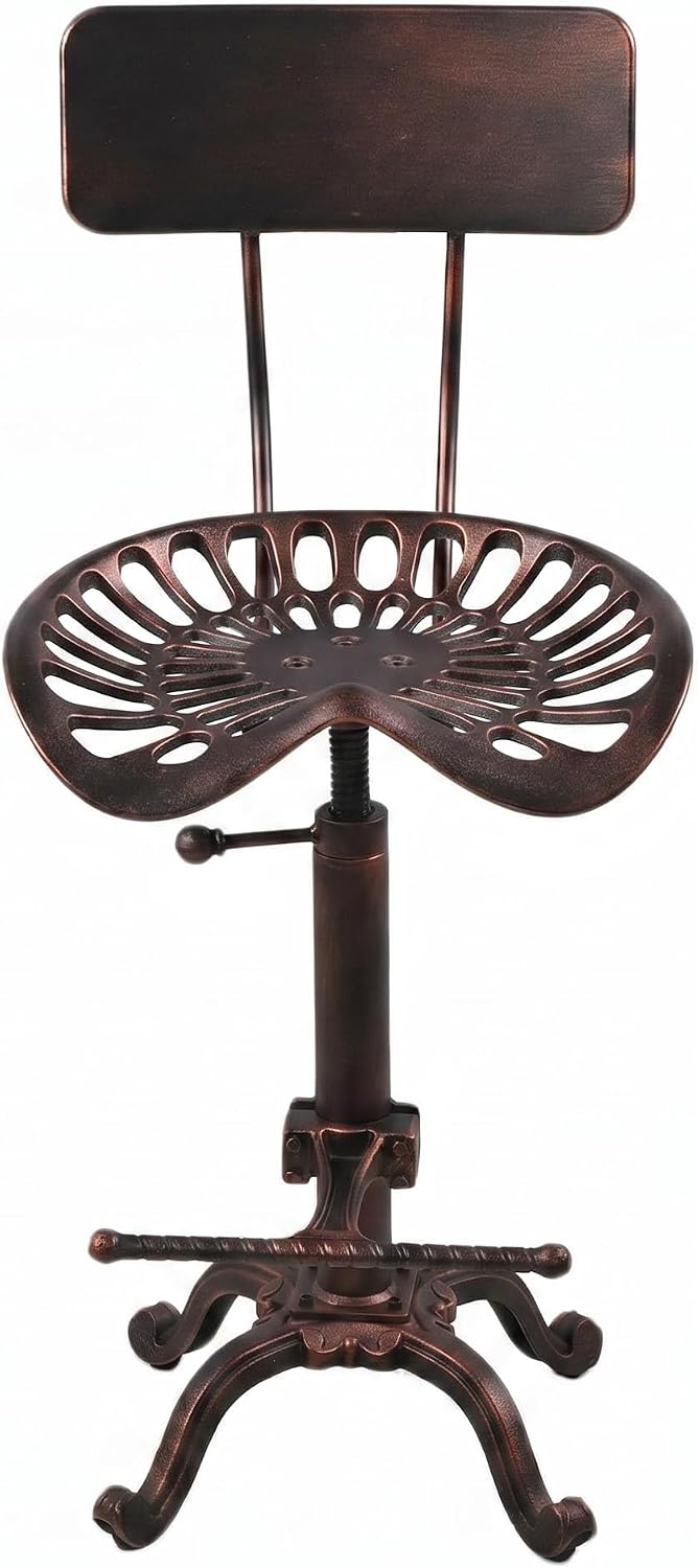 Industrial Design Metal Adjustable Height Backrest Chair Vintage Tractor Saddle Bar Stool Copper
