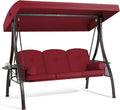 HOMREST 3 Person Porch Swing with Adjustable Canopy, Patio Swing with Stand
