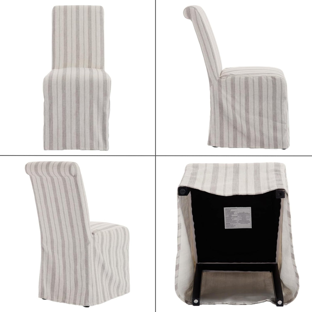 chairus Slipcovered Parsons Dining Chairs Set of 6, Upholstered Dining Room Chairs with Removable Linen Cover & High Back, Modern Farmhouse Wooden Side Kitchen Chairs, Khaki Stripe
