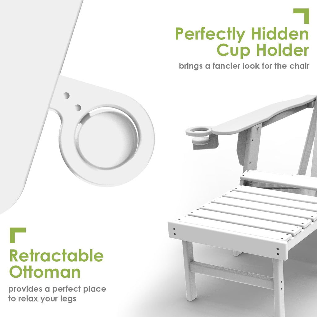 GREENVINES Folding Adirondack-Chairs-with-Ottoman Set of 2, HDPE, White