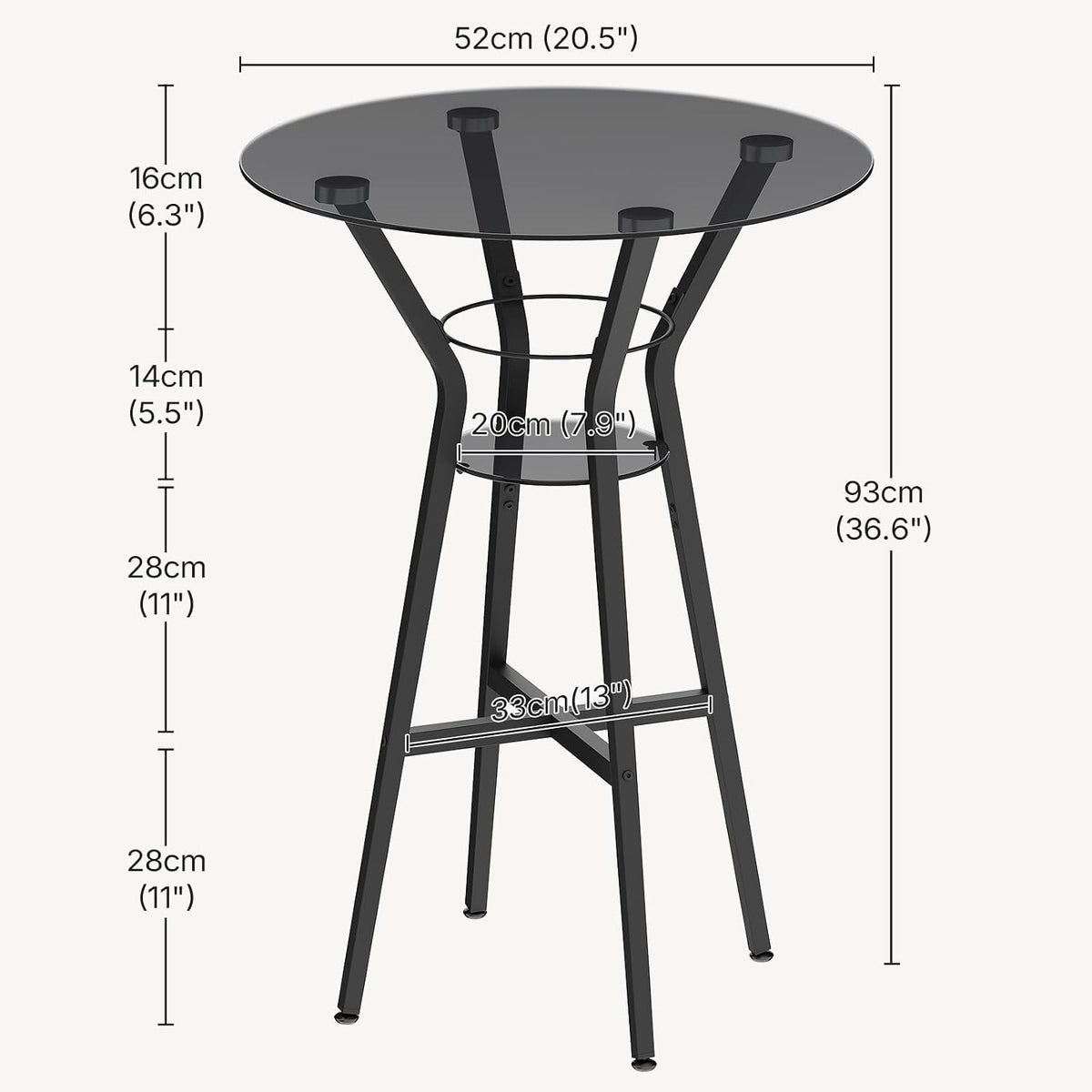 yatiney bar table, 2-tier round high top table, close-up detail