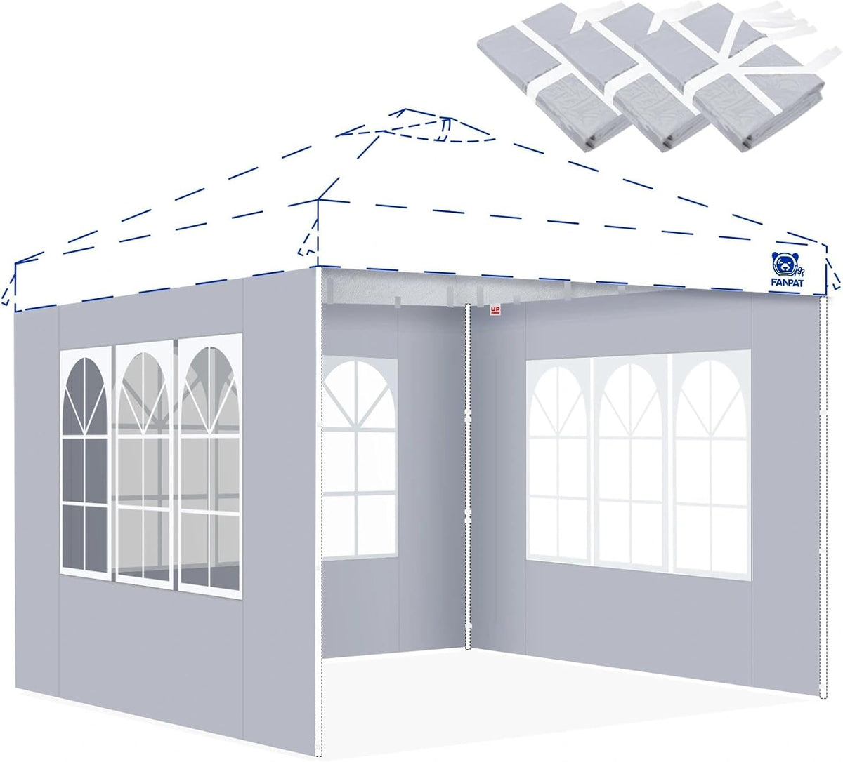 FANPAT Church Sidewalls for 10x10 Pop Up Canopy, Gray(3Pcs Sidewalls Only)