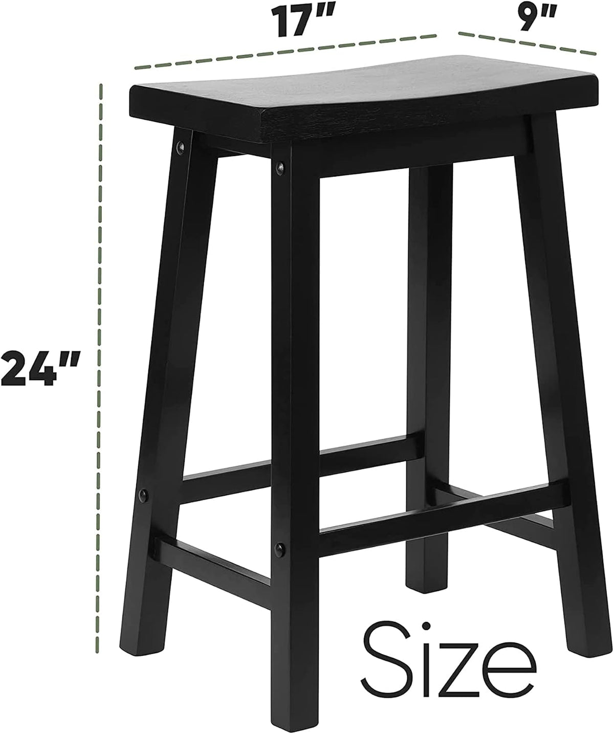 PJ Wood - 24 in Saddle Bar Stool - Black Wooden Barstool