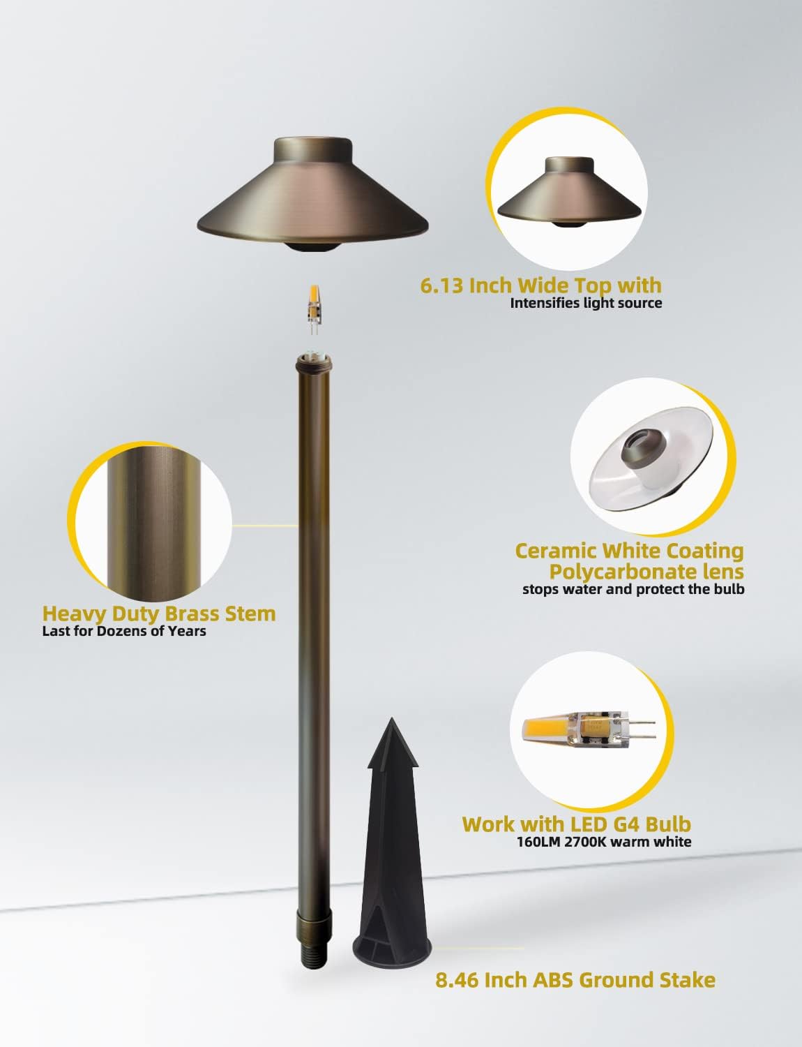 COLOER Brass Low Voltage Pathway Lights 4-Pack with 3W LED G4 Bulb (602B)