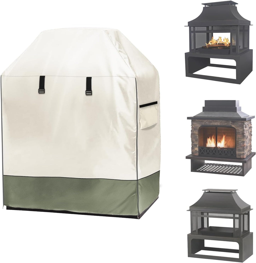 Outdoor Fireplace Cover, 42"W × 24"D × 48"H, Beige & Grayish Green
