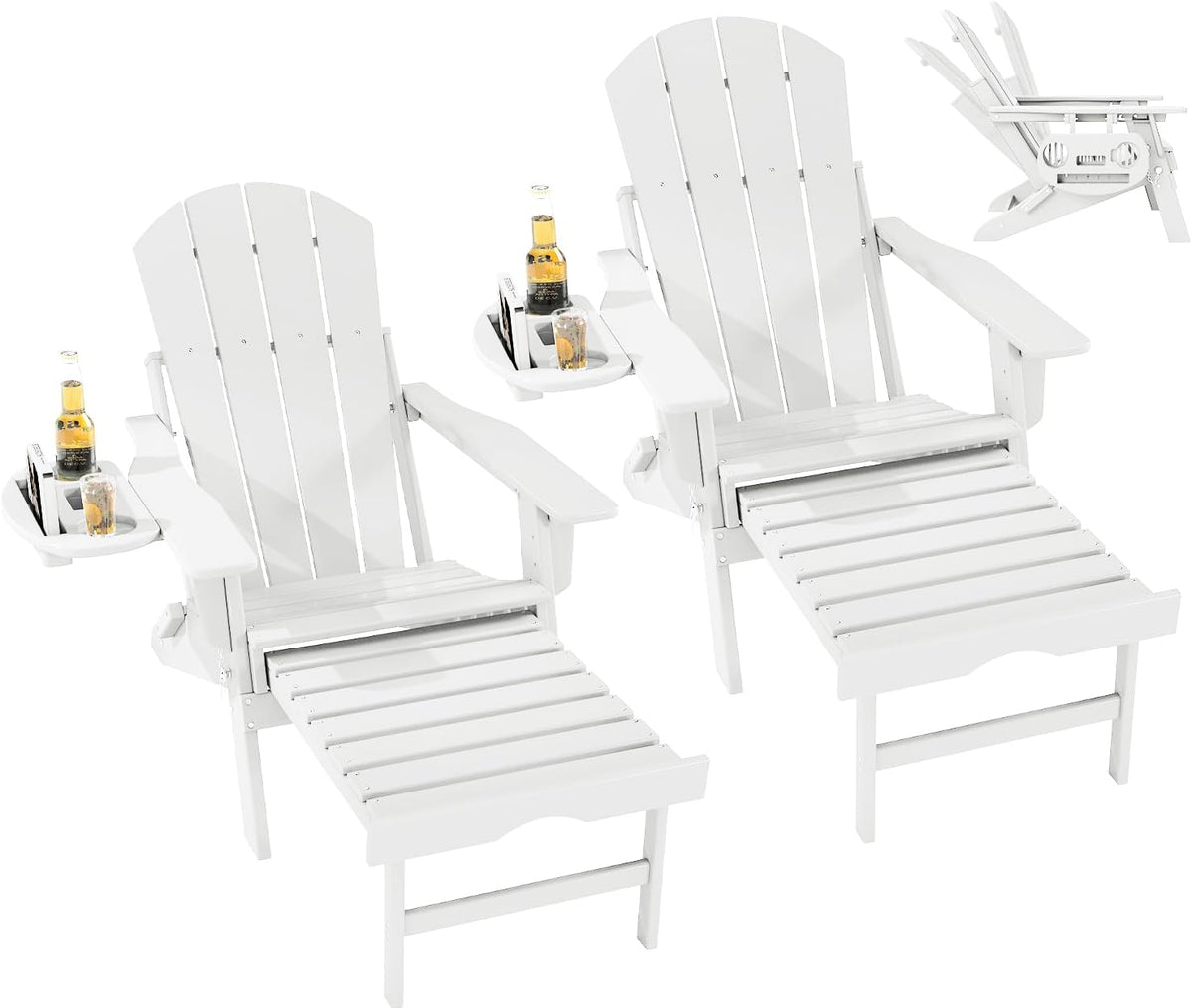 FOOWIN Folding Adjustable Adirondack Chair with Ottoman Set of 2