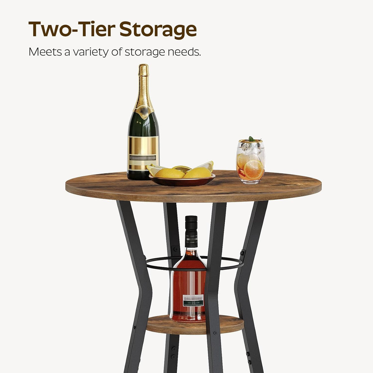 YATINEY Bar Table, 2-Tier Round High Top Table, Pub Table, Home Bar Counter Height Tables, Bistro Tables, for Kitchen, Living Room, Meeting Room, Pub, Rustic Brown and Black BT03BR