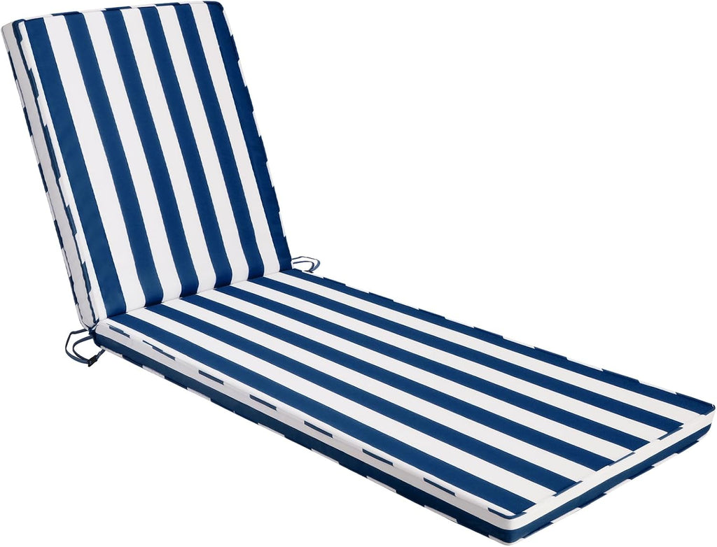 Outdoor Chaise Lounge Cushions, 71x22x3 in, Blue White Stripes