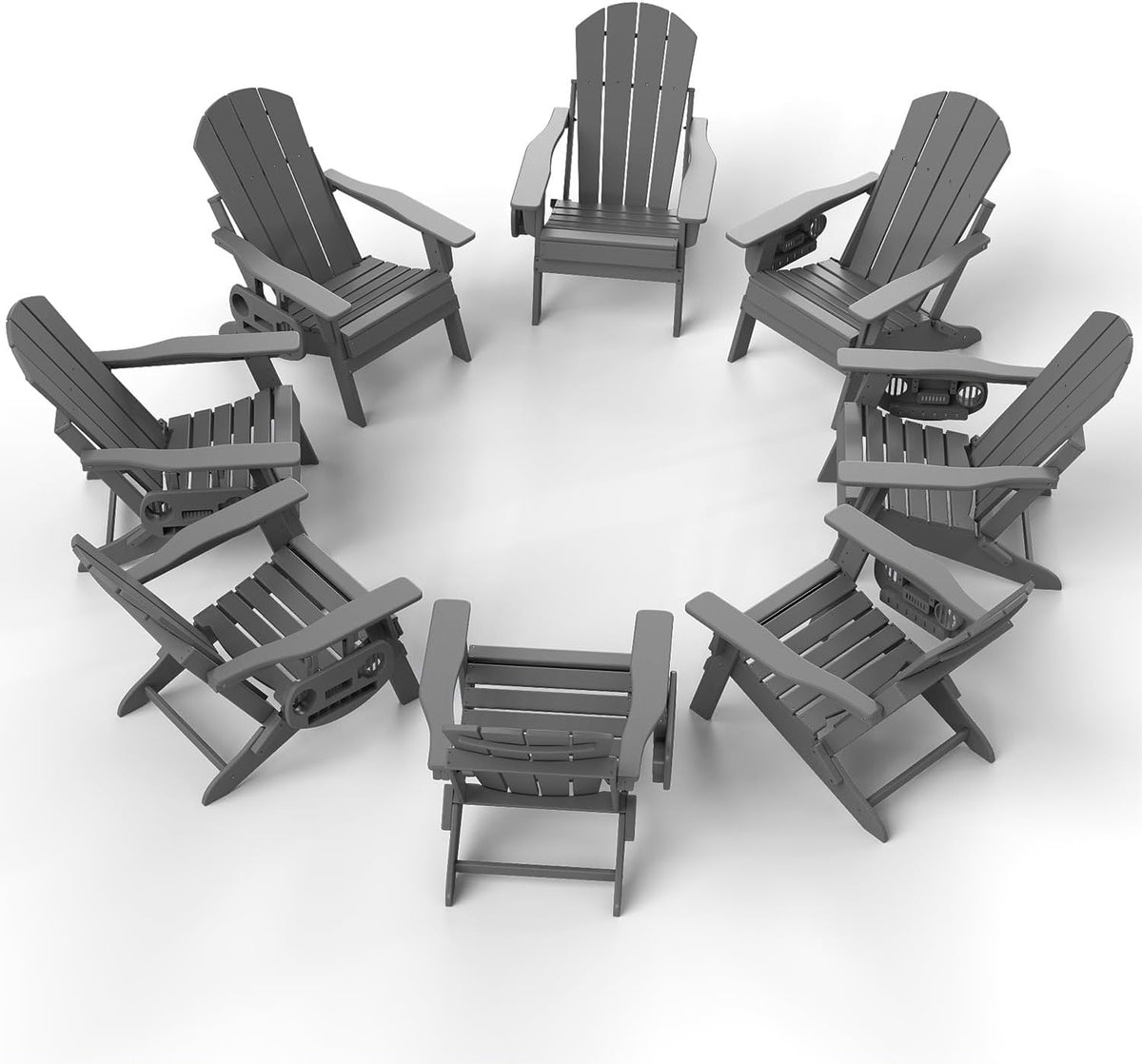 NAVINE Adjustable Adirondack Chairs Set of 8 with Cup Holders, Grey