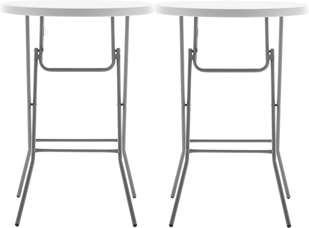 BTExpert 32" Round 43" Bar Height White Granite Plastic Folding Table Portable Commercial Table Banquet Card Coffee Dining Cocktail Table for Wedding Party Event Home Kitchen Outdoor Set of 2