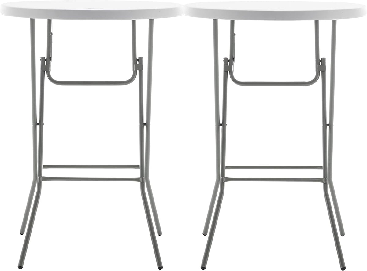 BTExpert 32" Round 43" Bar Height White Granite Plastic Folding Table Portable Commercial Table Banquet Card Coffee Dining Cocktail Table for Wedding Party Event Home Kitchen Outdoor Set of 2