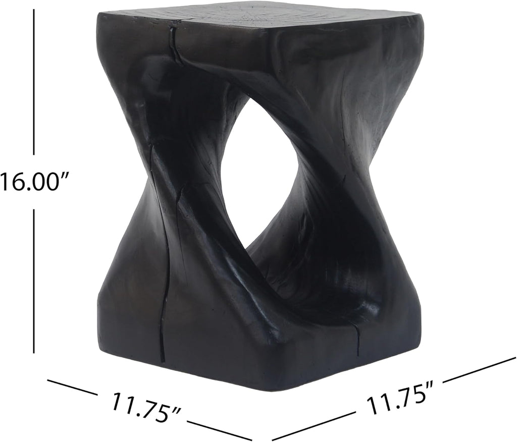Christopher Knight Home Outdoor Side Table,Twist Shape End Table,Decorative Accent Table,Garden Stool Table for Patio Balcony Beach Pool Side,Lightweight Concrete,Wood Like Texture,Black