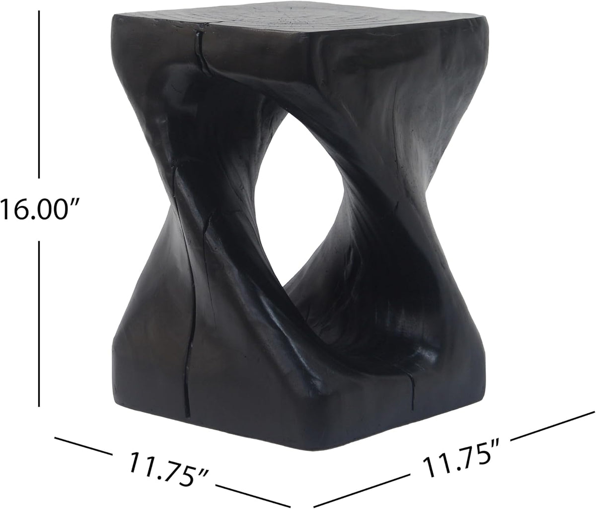 Christopher Knight Home Outdoor Side Table,Twist Shape End Table,Decorative Accent Table,Garden Stool Table for Patio Balcony Beach Pool Side,Lightweight Concrete,Wood Like Texture,Black