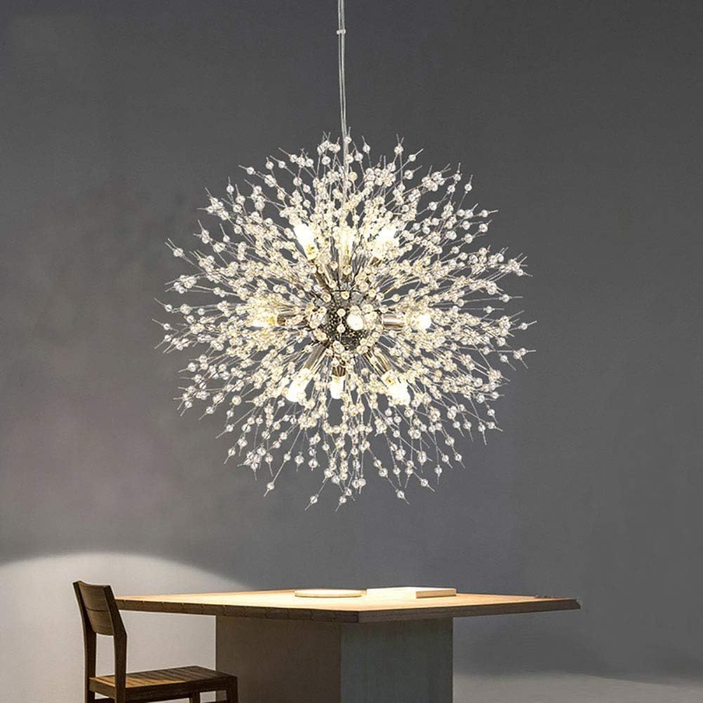 Modern Dandelion Firework Chandelier, Chrome, 9-Light