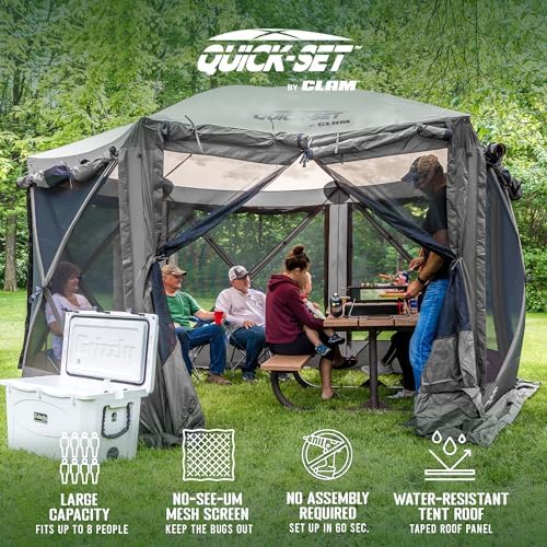 CLAM Pavilion Screen Tent | 12.5 Ft Pop Up Gazebo - Gray 8-Person Shelter