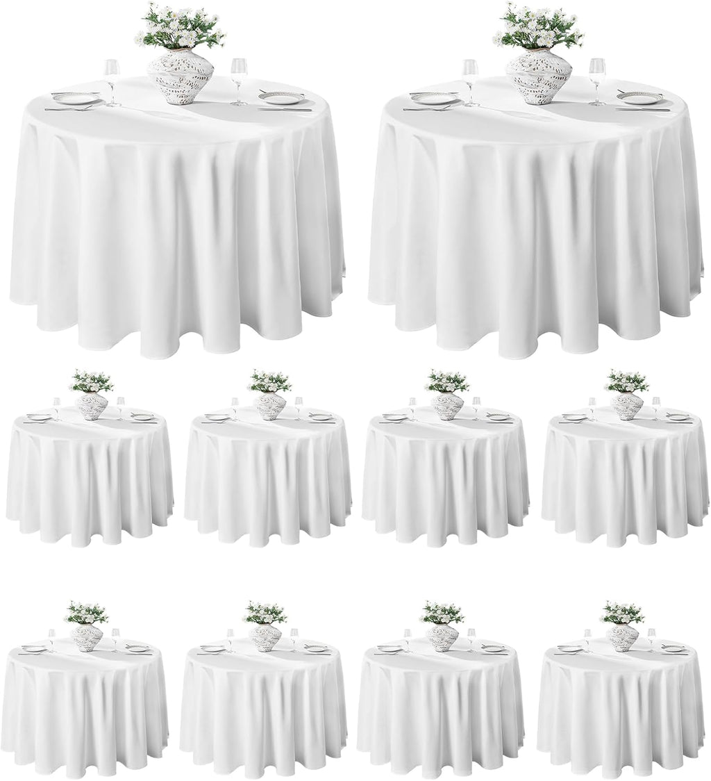 VidaFete 10 Pack 120inch Round Tablecloth Polyester Table Cloth, White