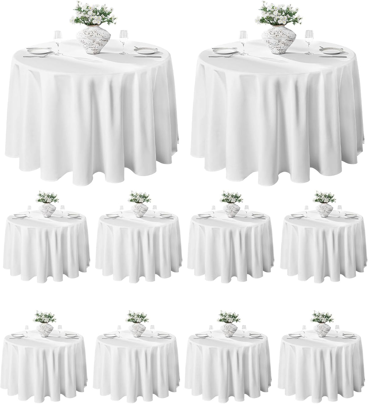 VidaFete 10 Pack 120inch Round Tablecloth Polyester Table Cloth, White