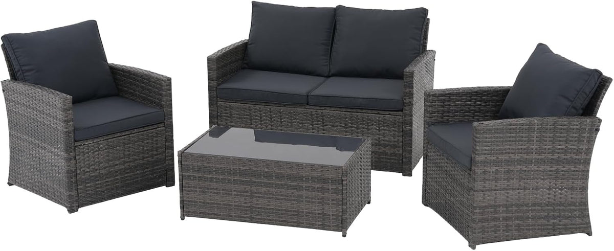 JOIVI 4 Piece Patio Furniture Set, Wicker Patio Conversation Set, Dark Gray