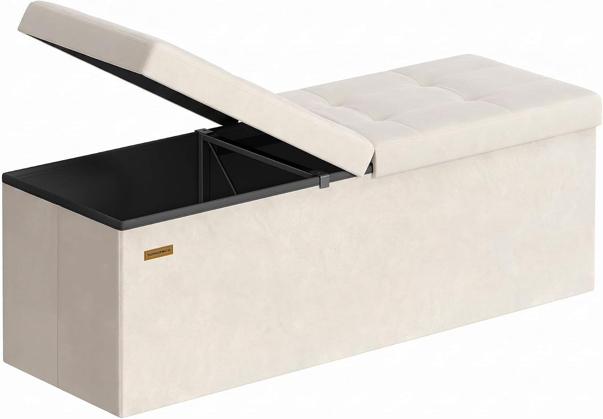 SONGMICS Foldable Storage Ottoman with Flipping Lid, 43.3 Inch Velvet Bench