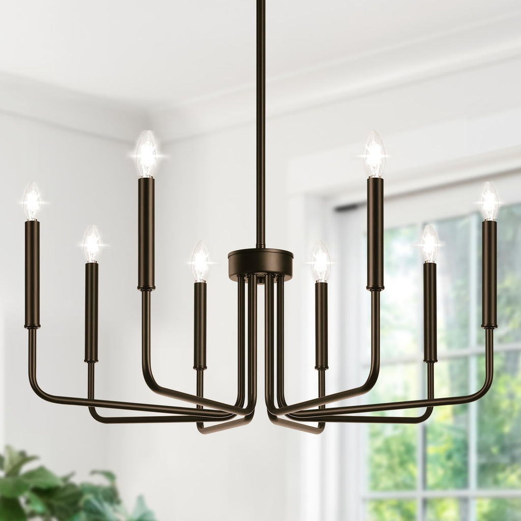 8-Light Farmhouse Chandelier for Dining Room Lighting Fixtures Hanging, Oil-Rubbed Bronze Dining Light Fixtures Industrial Chandelier for Bedroom, Foyer, Hall, Kitchen, Living Room and Entryway