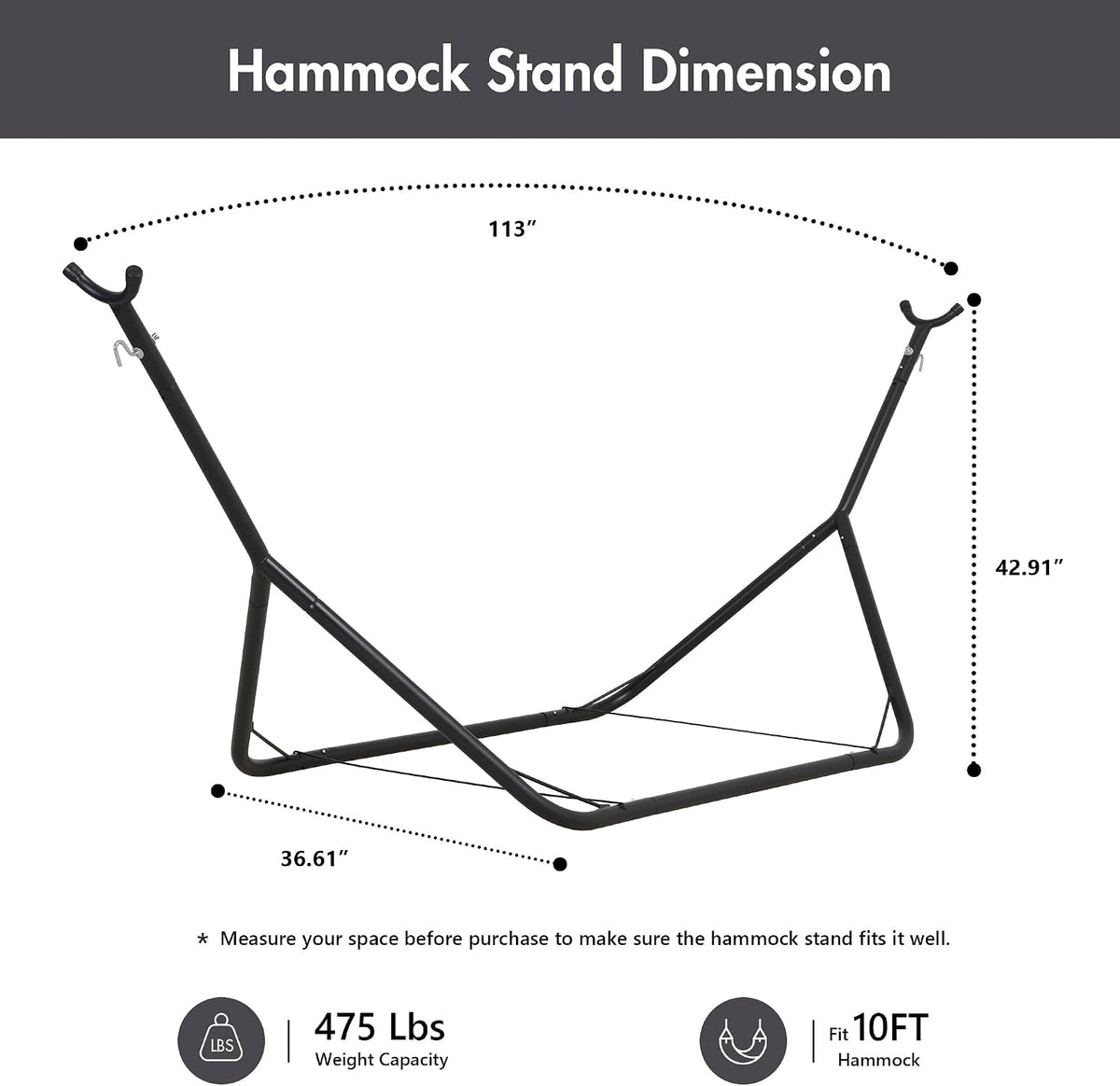 anow portable space saving heavy-duty steel stand for showing dimensions