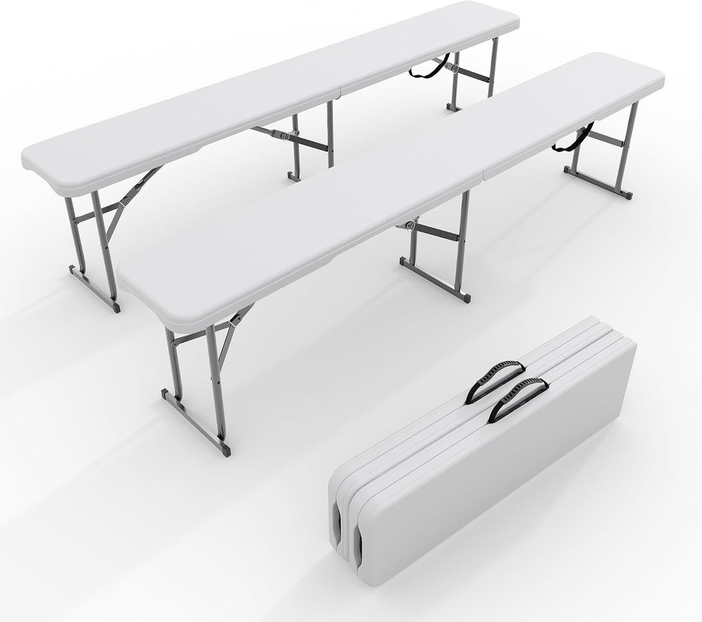 6FT Folding Bench, 2 Pack Fold-in-Half Portable Seating
