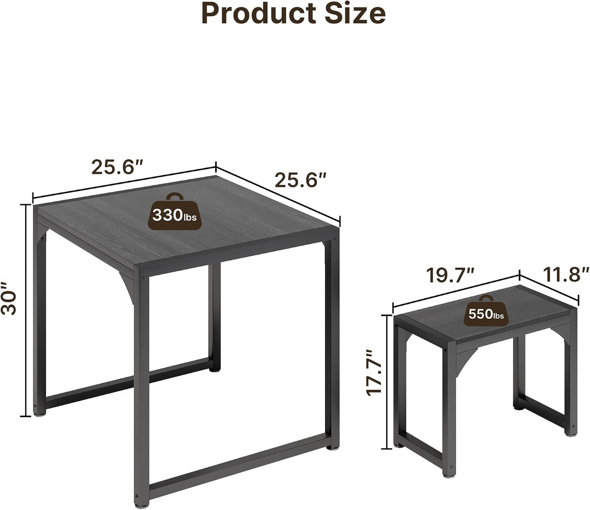 Gizoon Square Dining Table Set for 2, Kitchen Table with 2 Benches Black