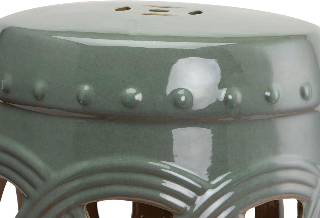 Outsunny 14" x 17" Ceramic Garden Stool Strong Glazed Material Green