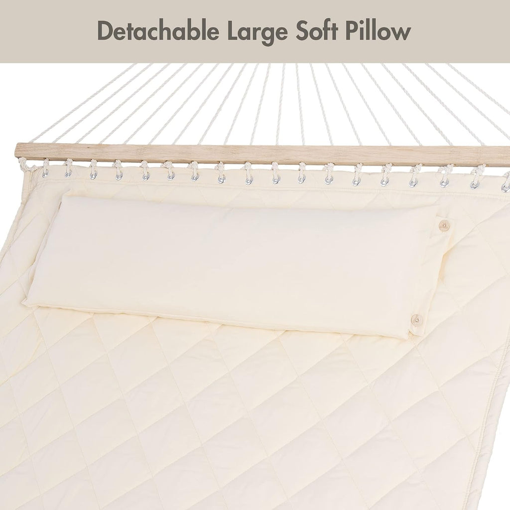 ANOW Heavy Duty Hammock with Spreader Bars and Detachable Pillow, Cream