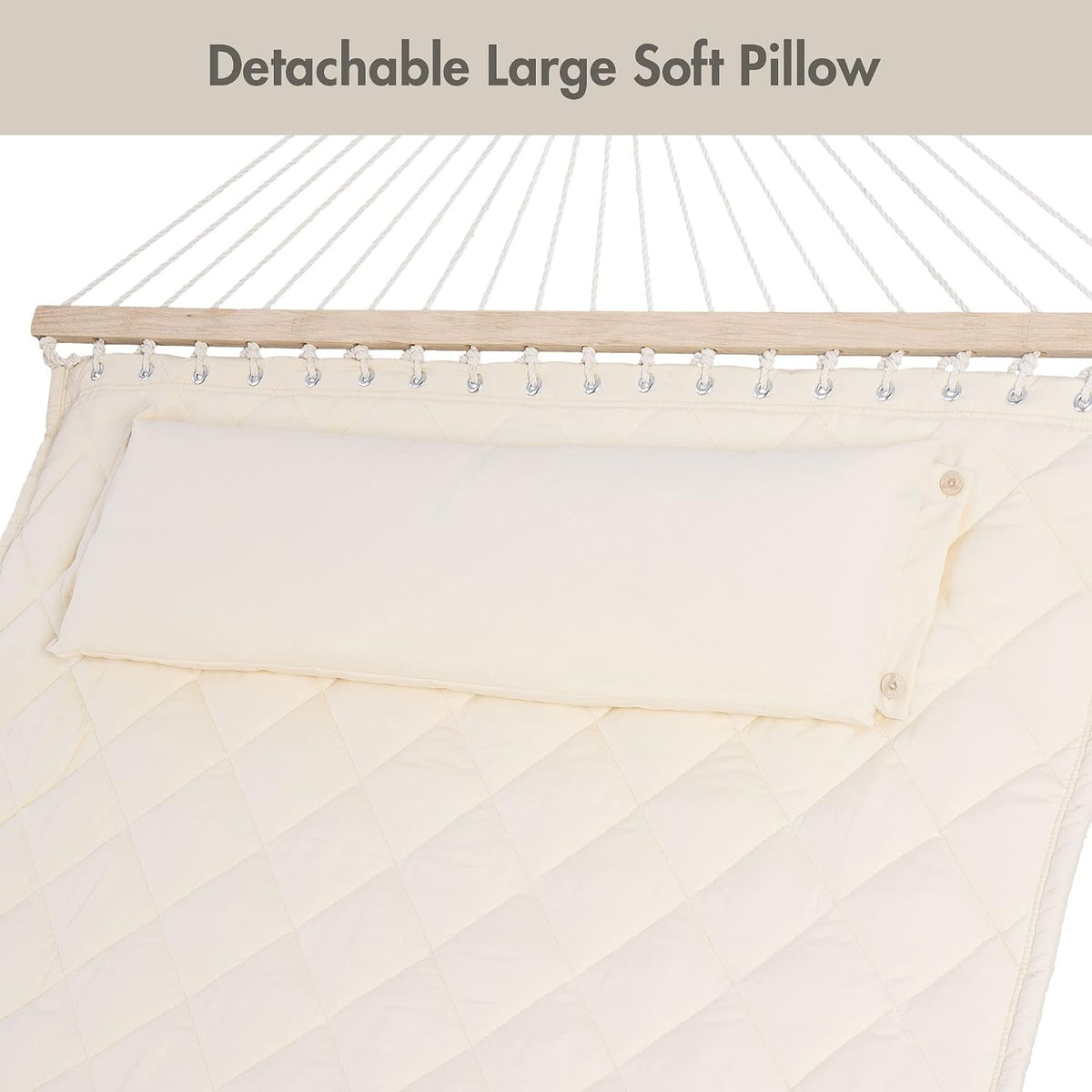 ANOW Heavy Duty Hammock with Spreader Bars and Detachable Pillow, Cream