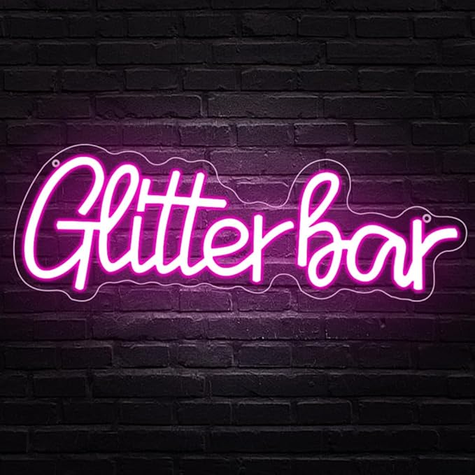 Glitter Bar Neon Sign,Bar Signs for Home Bar Decor,Led Bar Sign for Wedding,Birthday Party,Music Festival,Bachelor Party,Halloween, Christmas Decoration,Best Gift for Boys and Girls