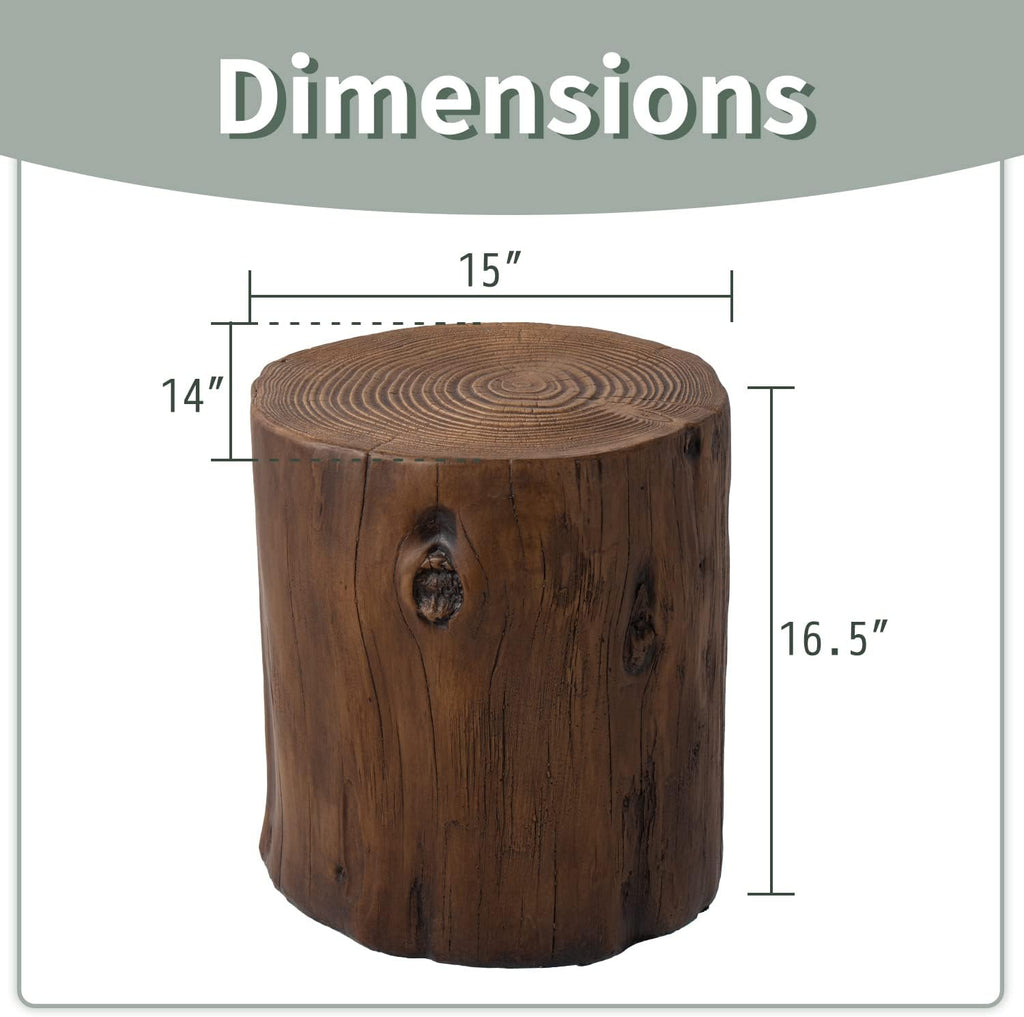 SUNBURY Stump Side Table, Concrete End Table Garden Stool, Brown Tree Stump