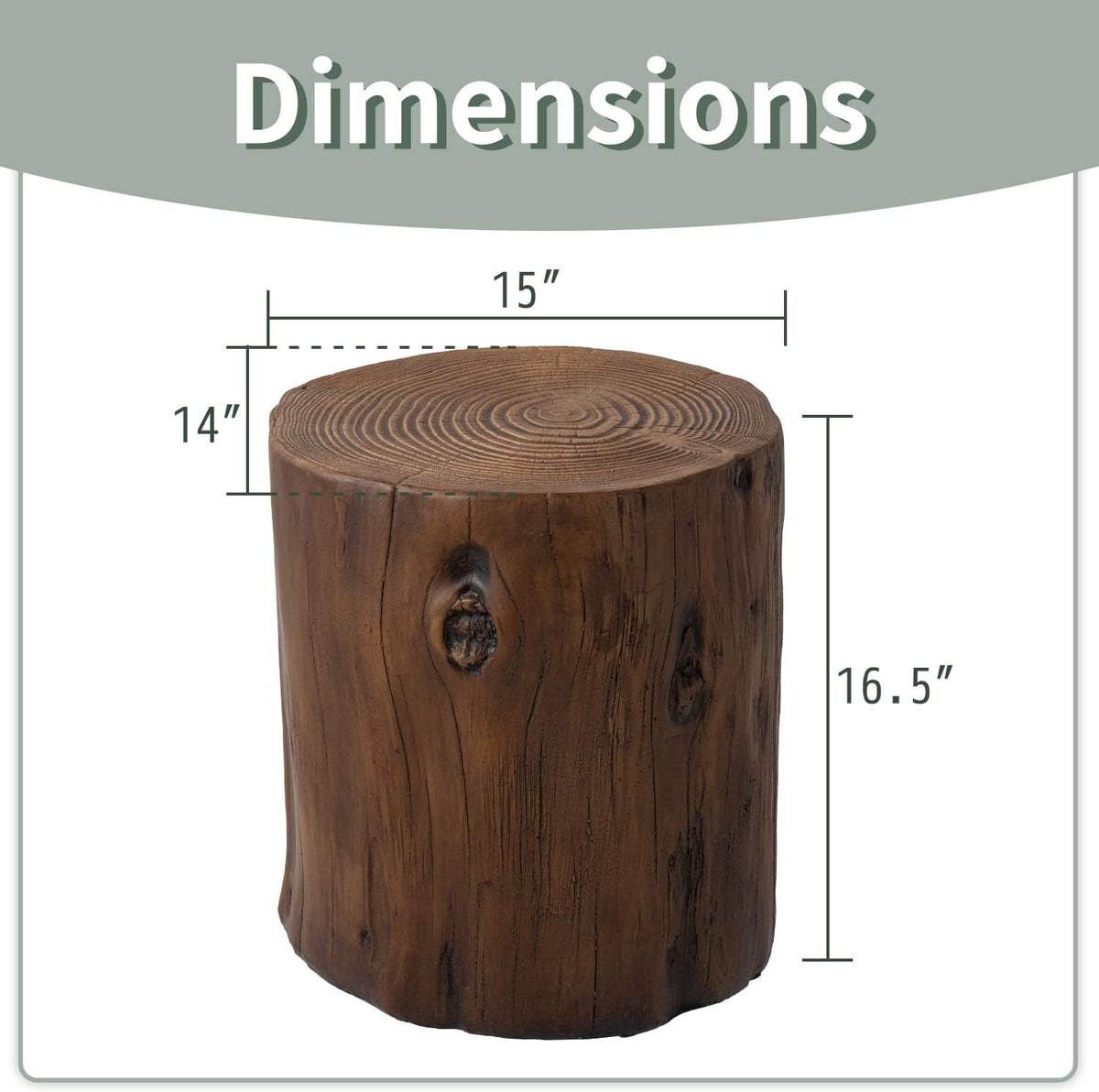 SUNBURY Stump Side Table, Concrete End Table Garden Stool, Brown Tree Stump