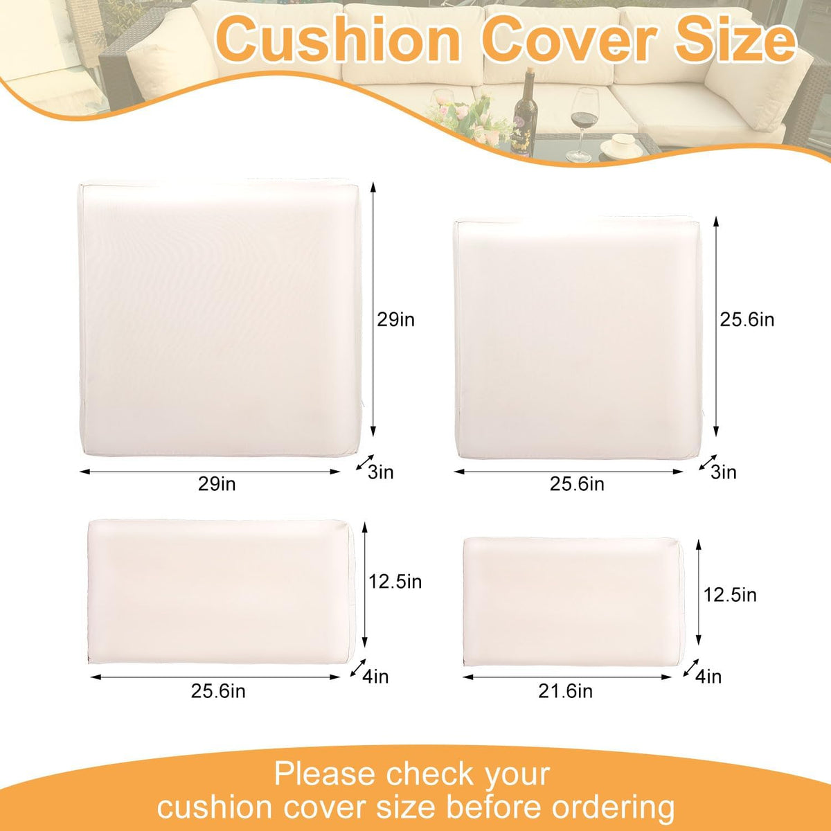 9 Piece Outdoor Patio Cushion Covers Replacement, Beige