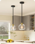EDISHINE Pendant Lights 2-Pack Kitchen Island Black Gold Glass Adjustable