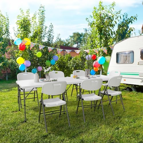 VINGLI 34" Fold in Half Square Table, Bi-Folding Commercial Portable Plastic Dining Table for Kitchen Outdoor Party Wedding Event, White