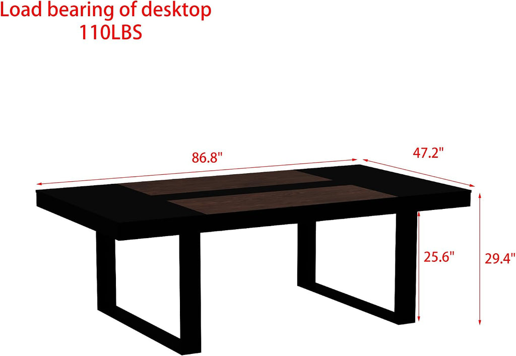 WOODTIME 86.6" W Dining Table for 8-10 People, Versatile Modern Wooden Dinner Table Kitchen Table for Dining Room Conference Room, Black & Brown
