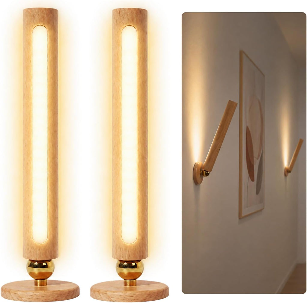 Wooden Wall Lamp 360° Rotatable Magnetic Sconce Bedside-2 Pack