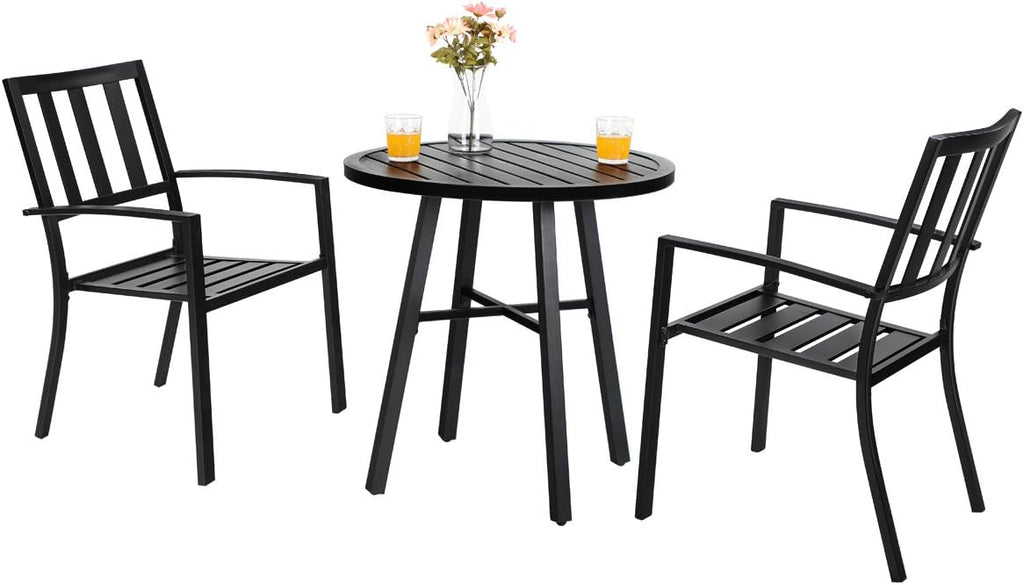 PHI VILLA 3 Pcs Patio Bistro Dining Set, 28" Metal Table& 2 Patio Chairs