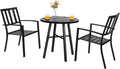 PHI VILLA 3 Pcs Patio Bistro Dining Set, 28" Metal Table& 2 Patio Chairs