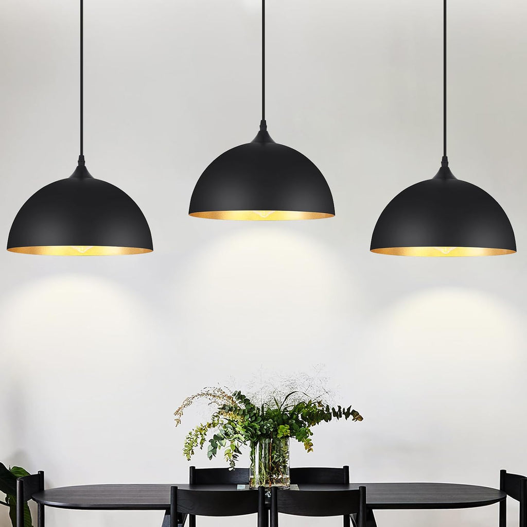 3 Pack Black Pendant Lights Kitchen Island, 11.8'' Modern Dome Pendant Light Farmhouse Hanging Light Fixture for Dining Room Restaurant Foyer Bar Cafe Sink