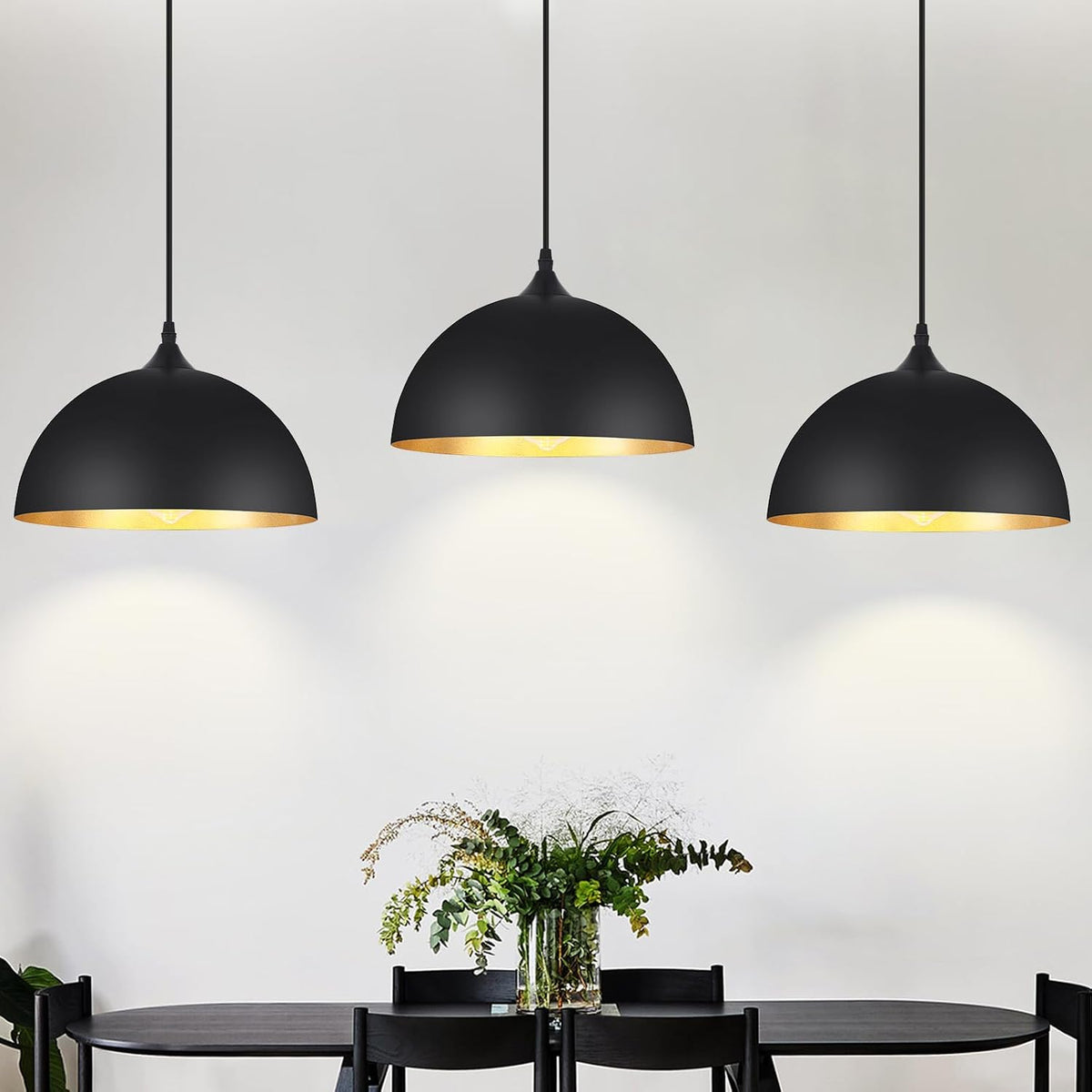 3 Pack Black Pendant Lights Kitchen Island, 11.8'' Modern Dome Pendant Light Farmhouse Hanging Light Fixture for Dining Room Restaurant Foyer Bar Cafe Sink