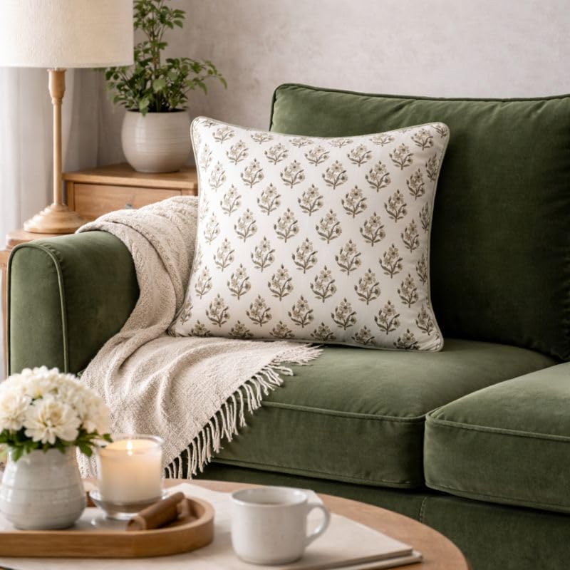 Set of 2 Pillow Covers 20x20 inches Floral Pillow Covers Green Farmhouse Pillow Covers for Living Room Couch Bed Throw Pillow Covers Boho Home Decorative Pillow for Spring Summer