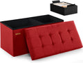 HAUSFRAU Ottoman with Storage Bench Folding Foot Rest Stool Linen Red