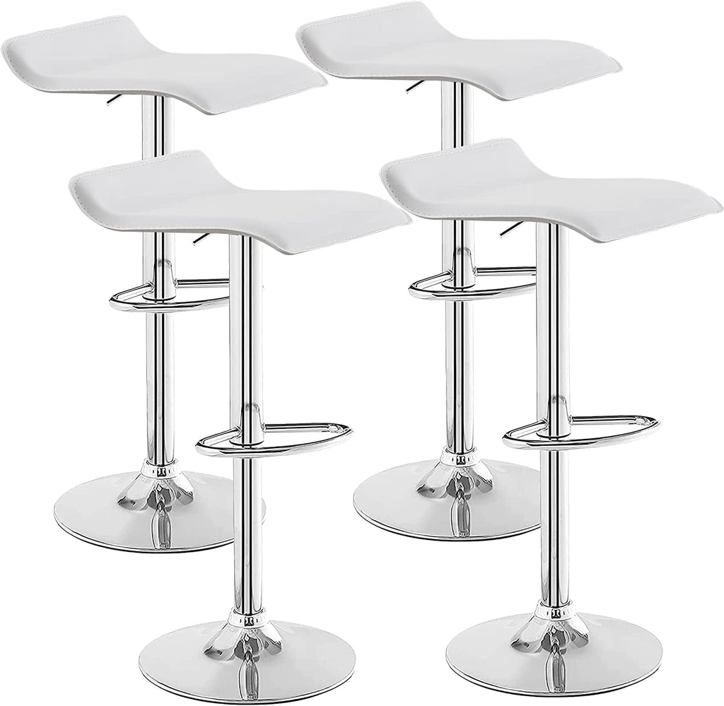VECELO Bar Stools Set of 4, Armless Adjustable Swivel Barstools, Modern Backless Counter Height Stools for Kitchen, Island, Bar, Pearl White