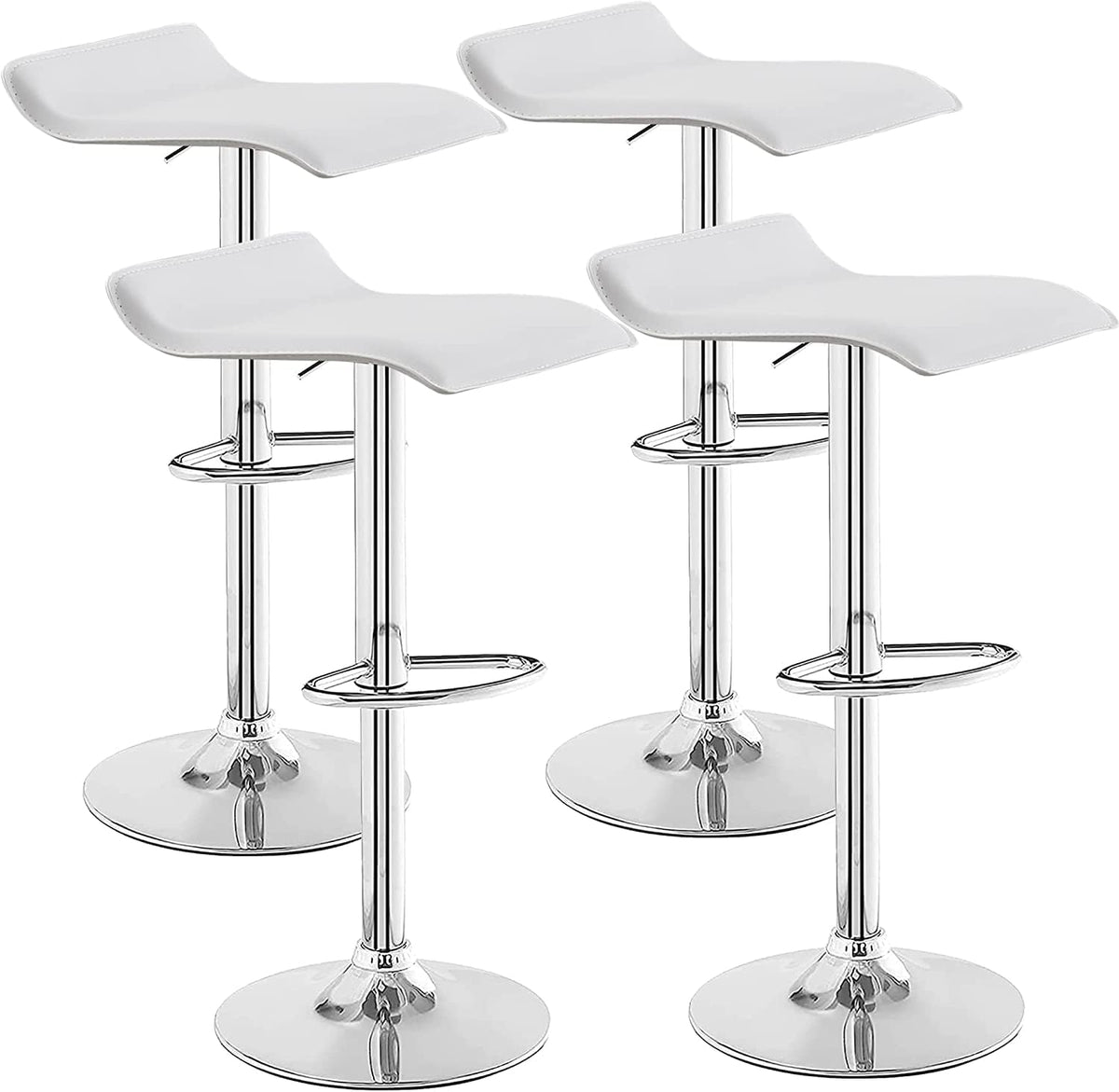 VECELO Bar Stools Set of 4, Armless Adjustable Swivel Barstools, Modern Backless Counter Height Stools for Kitchen, Island, Bar, Pearl White